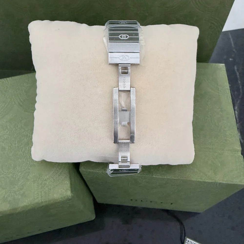 Gucci Grip Watch YA157401 Stainless Steel Silver Logo Engraved Swiss Made 38mm